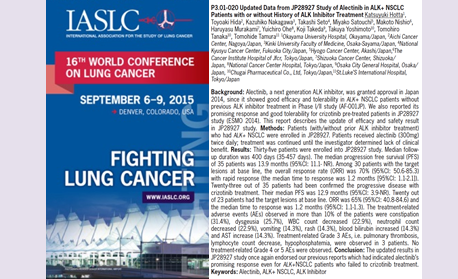 未治療ALK陽性非小細胞肺がん　アレセンサが有効な可能性　WCLC2015