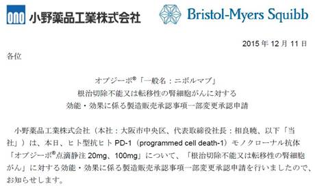 進行腎細胞がん 免疫チェックポイント阻害薬オプジーボ ついに日本で承認申請