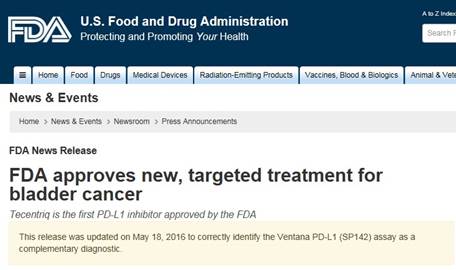 膀胱がん FDA（米国） 免疫チェックポイント阻害薬PD-L1抗体アテゾリズマブ 承認