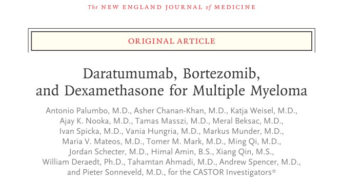 多発性骨髄腫 ベルケイド＋デキサメタゾンにダラツムマブ追加 奏効率82.9％ 第3相試験結果 NEJM