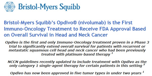進行頭頸部扁平上皮がん FDA（米国） 免疫チェックポイント阻害薬オプジーボを承認